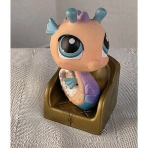 Vintage Littlest Pet Shop Seahorse With Gold Chair #142